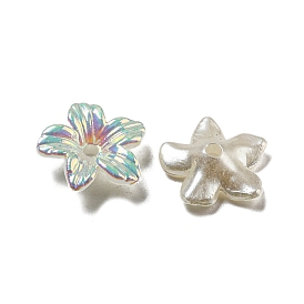 UV Plating Iridescent ABS Plastic Bead Caps, 5-Petal Flower