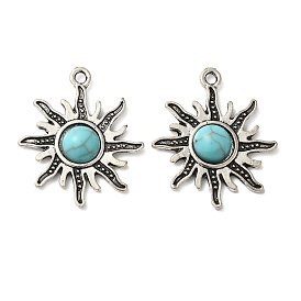 Tibetan Style Alloy Pave Imitation Turquoise Pendants, Sun Charms