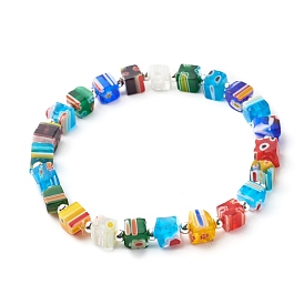 Handmade Millefiori Lampwork Beads Stretch Bracelet for Teen Girl Women Gift, Cute Cube Beads Bracelet