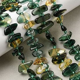 Нити синтетических зеленых и желтых кварцевых бусин, самородки, с бисером