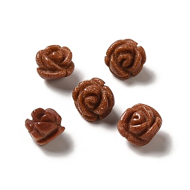Synthetic Goldstone Carved Flower Beads, Rose