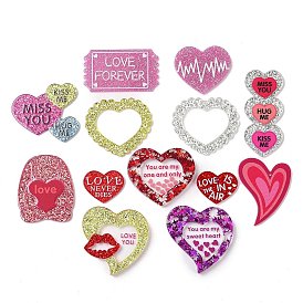 Подвески из непрозрачного акрила с принтом ко дню святого валентина, сердце, с блестка