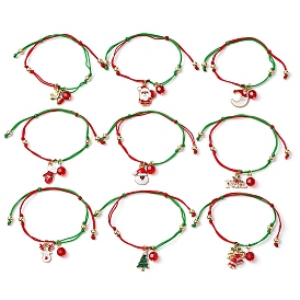 Christmas Theme Alloy Enamel & Imitation Austrian Crystal Charm Bracelets, Adjustable Nylon Braided Cord Brecelets