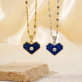 Романтические латунные ожерелья с подвеской в виде сердца из прозрачного кубического циркония, с голубой эмалью