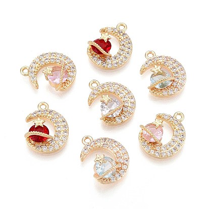 Латунные микро проложить кубического циркония подвески, Луна и звезды, долговечный, золотые