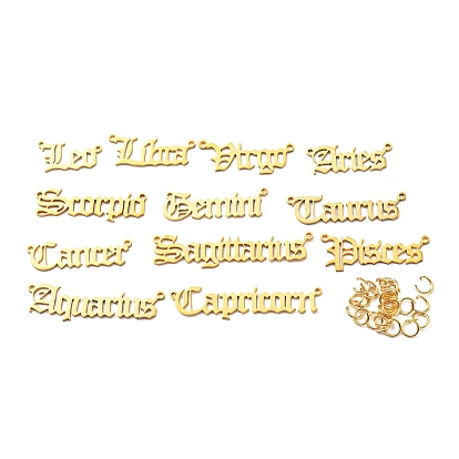 12 шт. 12 стиль ионного покрытия (ip) 201 соединительные подвески из нержавеющей стали, двенадцать созвездий, старый английский, лазерная резка, с 25 открытыми соединительными кольцами