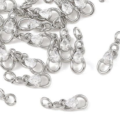 SHEGRACE Brass Micro Pave Clear Cubic Zirconia Charms, Teardrop Charms, Cadmium Free & Lead Free & Nickel Free