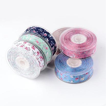 Flower Pattern Printed Grosgrain Ribbon, for Wrapping Ribbon Bow Making, 1 inch(25mm), about 100yards/roll(91.44m/roll)