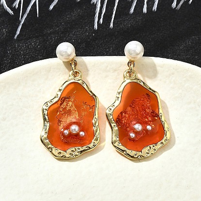 Серьги-гвоздики с эмалью в форме капли из латуни, с ABS имитации жемчуга, без кадмия и без свинца, долговечный, стойки покрытие