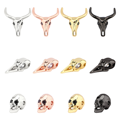 Eco-Friendly Brass Micro Pave Cubic Zirconia Beads, Skull, Cadmium Free & Nickel Free & Lead Free