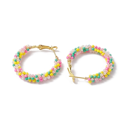 Boucles d'oreilles créoles en perles de rocaille en verre colorées, boucle d'oreille en fer en forme d'anneau pour femme