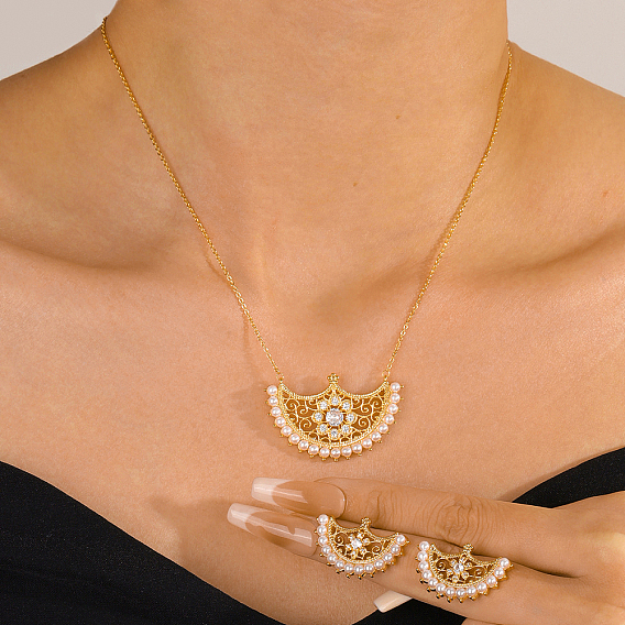 Комплекты из латунных подвесок в форме луны и серег-гвоздиков с микропаве из прозрачных кубических цирконий для женщин