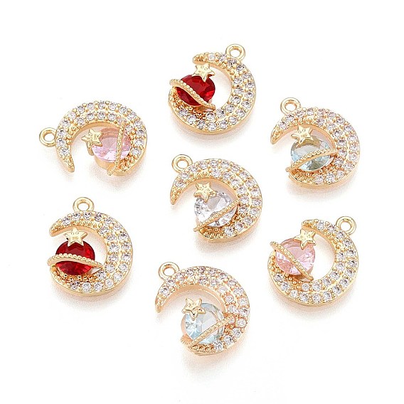 Латунные микро проложить кубического циркония подвески, Луна и звезды, долговечный, золотые