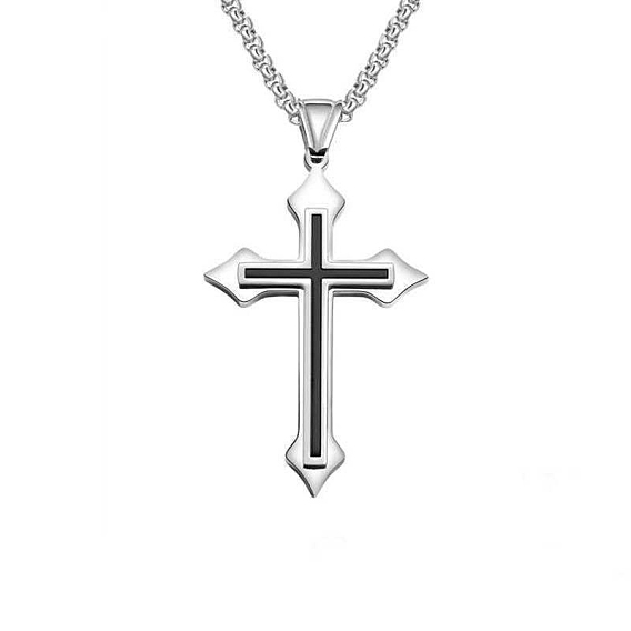Enamel Cross Pendant Necklace with Box Chains, Titanium Steel Jewelry for Men Women