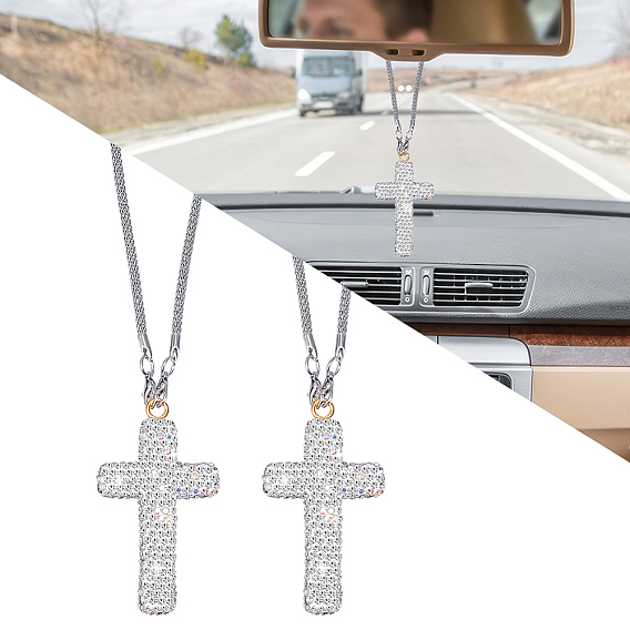 2шт. подвески в виде креста со стразами, с металлической цепочкой