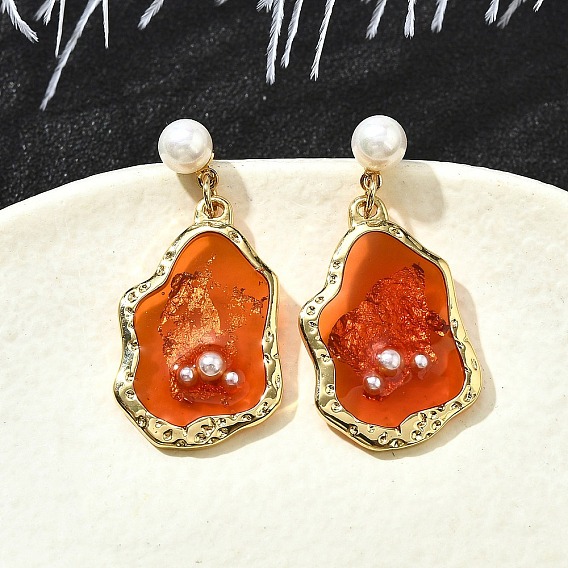 Серьги-гвоздики с эмалью в форме капли из латуни, с ABS имитации жемчуга, без кадмия и без свинца, долговечный, стойки покрытие