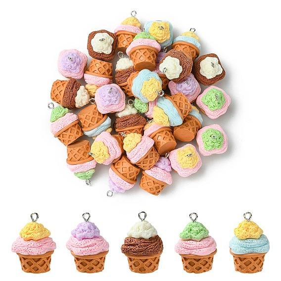 30 шт. 5 подвески из цветной смолы в виде мороженого, с платиновым железным обручем