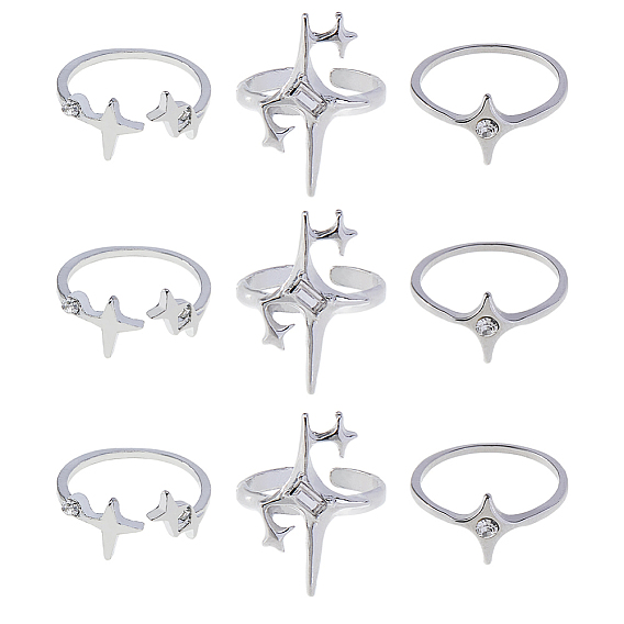 3 наборы колец-манжет из сплава, звезда, со стразами