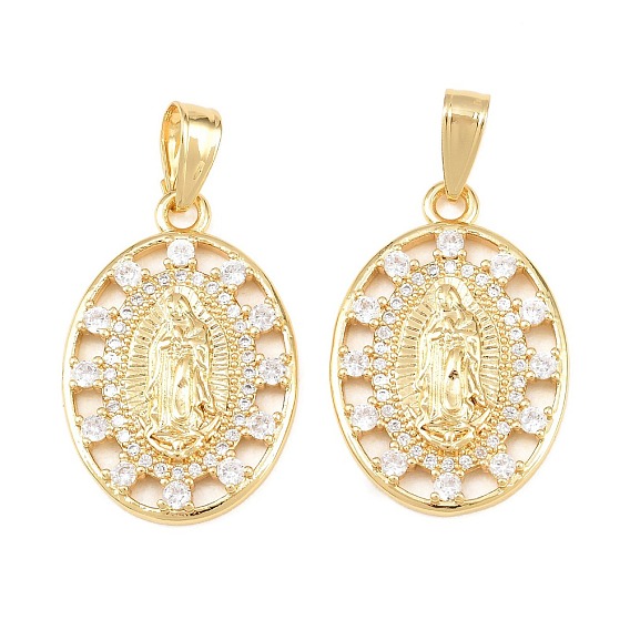 Латунные микро проложить кубического циркония подвески, овал с подвесками Девы Марии, долговечный, стойки покрытие, без свинца и без кадмия
