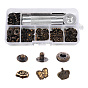 18 Sets Crown & Bowknot & Rose Flower Brass Leather Snap Buttons Fastener Kits, Including 1 Set 45# Steel Hole Punch Tool, 1Pc 45# Steel Round Base