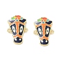 Brass Enamel Connector Charms, Cow-head Shape Links, Long-Lasting Plated, Rack Plating, Lead Free & Cadmium Free, Real 18K Gold Plated