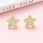Серьги-гвоздики из латуни с микропаве из прозрачных кубических цирконий в виде морских звезд, стойки покрытие, без кадмия и без свинца