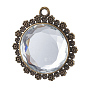 Alloy Glass Pendants, Faceted, Nickel Free, Flat Round with Flower