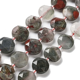 Naturelles africaines perles bloodstone brins, avec des perles de rocaille, coupe hexagonale facettée, plat rond