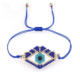 Friendship Evil Eye Loom Pattern MIYUKI Seed Beads Bracelets for Women, Adjustable Nylon Cord Braided Bead Bracelets