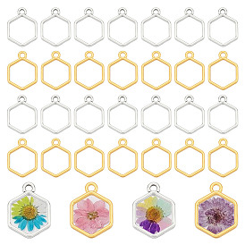 120 шт. 2 цвета сплава открытая задняя часть подвески безель, для diy уф смолы, эпоксидная смола, Прессованные цветочные украшения, шестиугольник