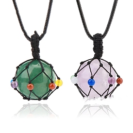 Natural Gemstone Pendants Necklaces, Round