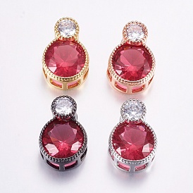 Brass Micro Pave Cubic Zirconia Pendants, Multi-strand Links, Long-Lasting Plated, Flat Round and Oval