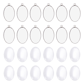 16шт 304 подвеска из нержавеющей стали с кабошоном, чашки безель с краями, овальные, с 16 стеклянными кабошонами