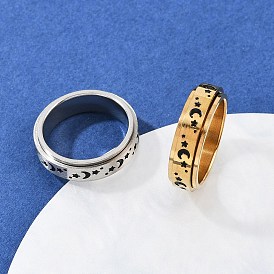 304 вращающиеся кольца для пальцев из нержавеющей стали с эмалевым покрытием, лунный звездный узор, Кольцо-спиннер для успокоения беспокойства, медитации
