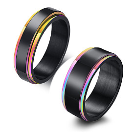 Stainless Steel Black Rainbow Color Rotatable Ring, Wide Band Ring for Men