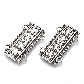 Tibetan Style Alloy Multi-Strand Links, Cadmium Free & Lead Free, Textured, Rectangle