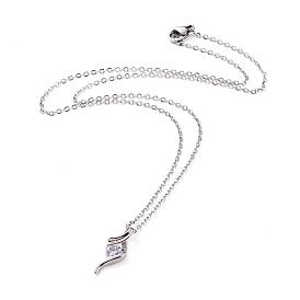 Brass Cubic Zirconia Pendant Necklaces, with 304 Stainless Steel Cable Chains and Lobster Claw Clasps, with Cardboard Packing Box