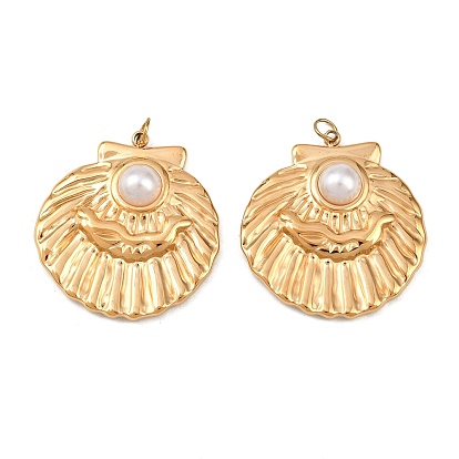 304 подвески из нержавеющей стали, формы раковины, с пластиковой имитационной жемчужиной, ионное покрытие (ip)