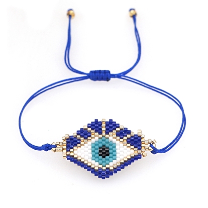 Friendship Evil Eye Loom Pattern MIYUKI Seed Beads Bracelets for Women, Adjustable Nylon Cord Braided Bead Bracelets