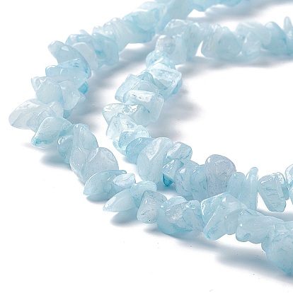 Natural White Jade Chip Beads Strands, Imitation Aquamarine, Dyed