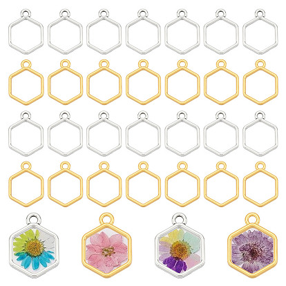 120 шт. 2 цвета сплава открытая задняя часть подвески безель, для diy уф смолы, эпоксидная смола, Прессованные цветочные украшения, шестиугольник