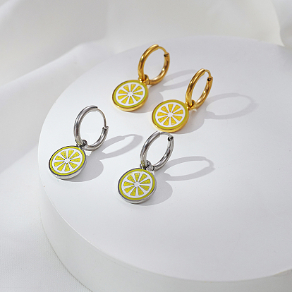 Серьги-кольца из нержавеющей стали с лимоном
