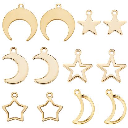 60 piezas 6 estilo 304 dijes de acero inoxidable, la luna y las estrellas