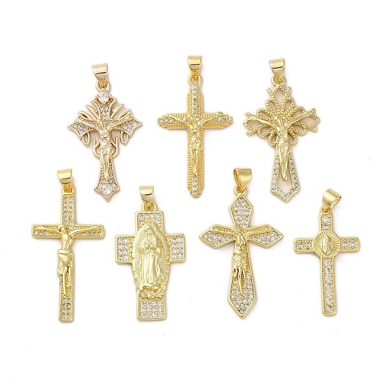Латунные микропаве прозрачные подвески с фианитом, без кадмия, без никеля и без свинца, крестик