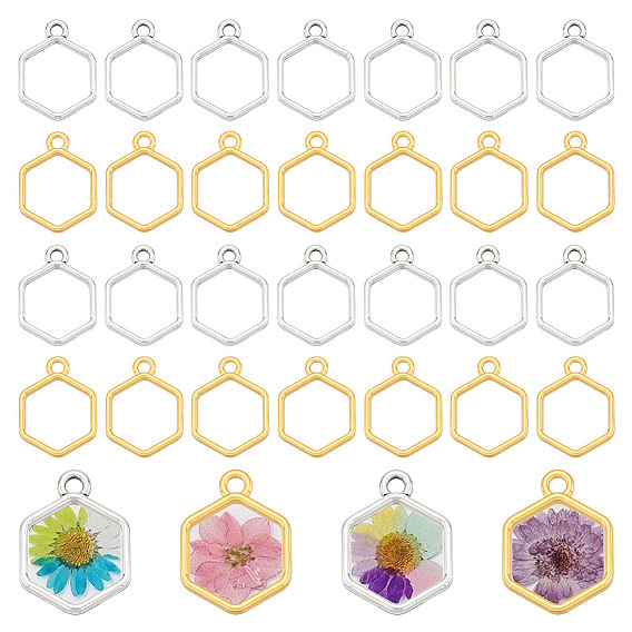 120 шт. 2 цвета сплава открытая задняя часть подвески безель, для diy уф смолы, эпоксидная смола, Прессованные цветочные украшения, шестиугольник