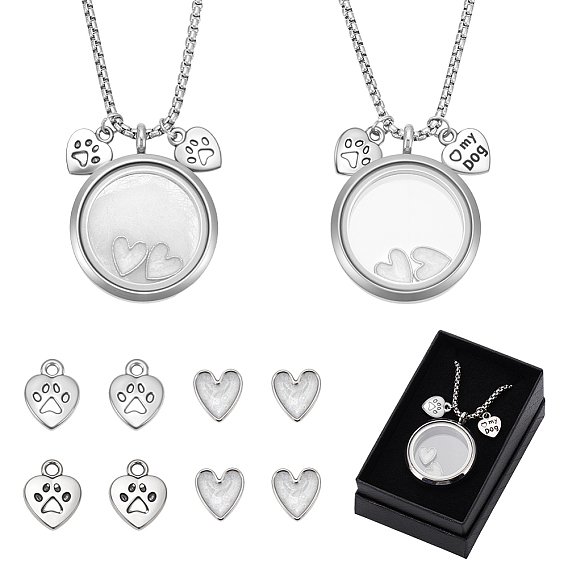 Талисман из сплава, подвески из медальона из нержавеющей стали, сплав эмали кабошоны, 201 коробка из нержавеющей стали цепи ожерелье, картонная бумажная шкатулка для украшений