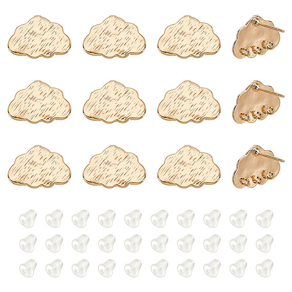 12шт. латунные серьги-гвоздики в форме облака, с горизонтальной петлей, без никеля , 30 гайки ушные пластиковые