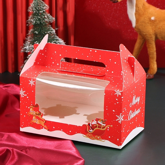 Прямоугольные бумажные хлебопекарные коробки с прозрачным окном и ручкой, подарочная коробка на рождественскую тематику, для мини торта, кекс, упаковка печенья