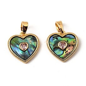 Подвески из латуни, ракушек пауа и розовых кубических цирконий, сердце прелести