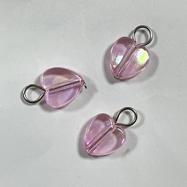 Pendentifs acryliques plaqués couleur ab, avec des broches en alliage, forme de coeur